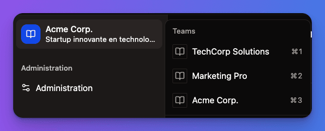 Organization selection dropdown interface