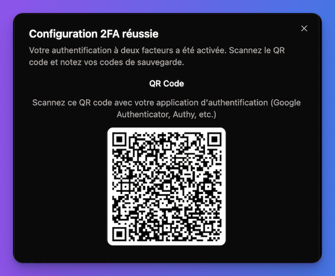 TOTP setup with QR code interface