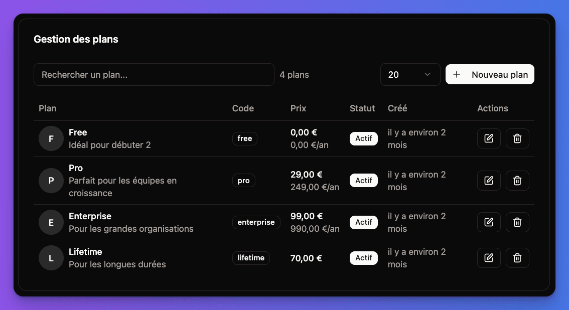Stripe subscription plans selection interface