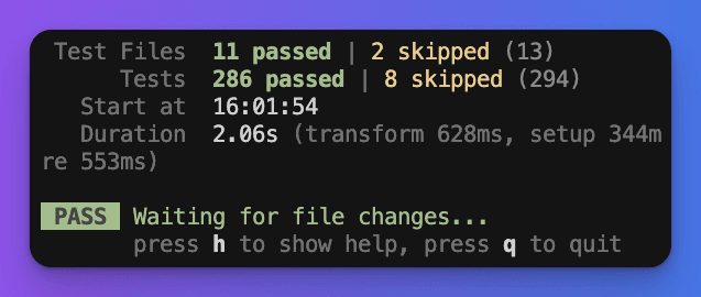 Vitest testing console interface