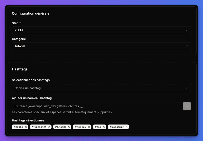 Blog categories and status management