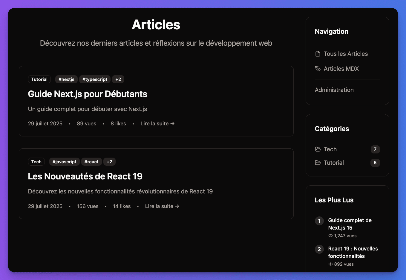 Frontend blog list interface